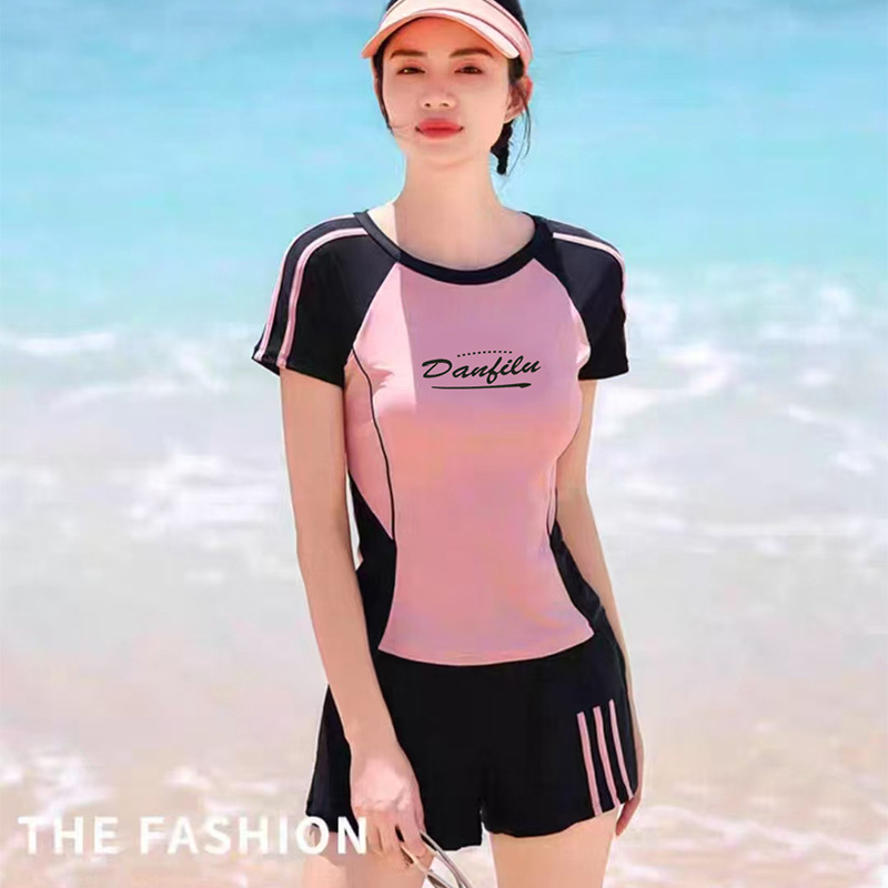 New Product Launch Split Sports Swimsuit, Comfortable, Quick-Drying, Slimming, Belly-Covering, Short-Sleeved Beach Hot Spring Swimsuit Wholesale
