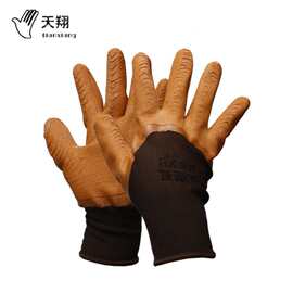 国兴发泡王尼龙乳胶手套乳胶发泡手套绿纱黑发泡半挂耐磨柔软舒适