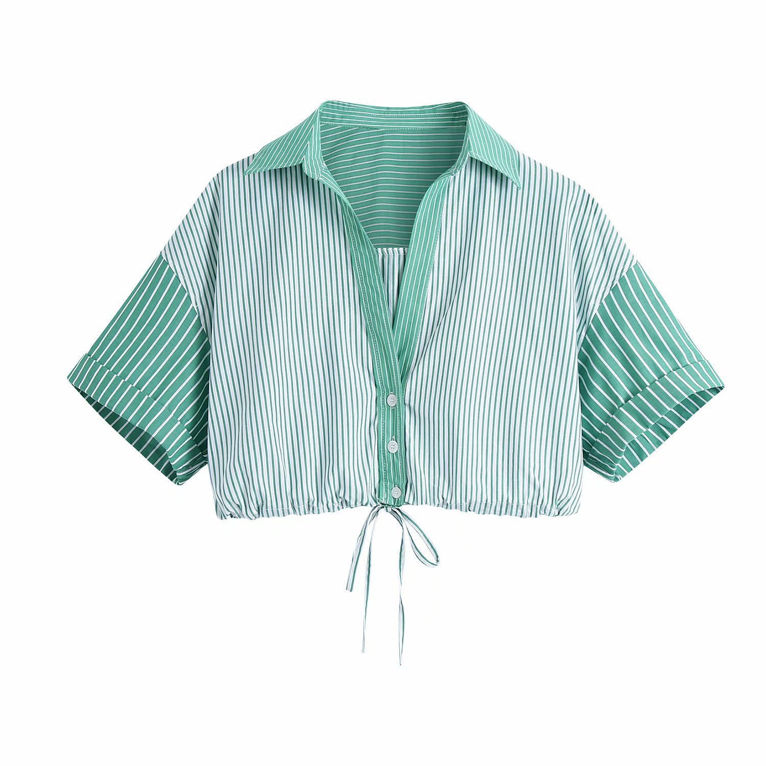 stitching striped poplin short-sleeve shirt  NSAM48694