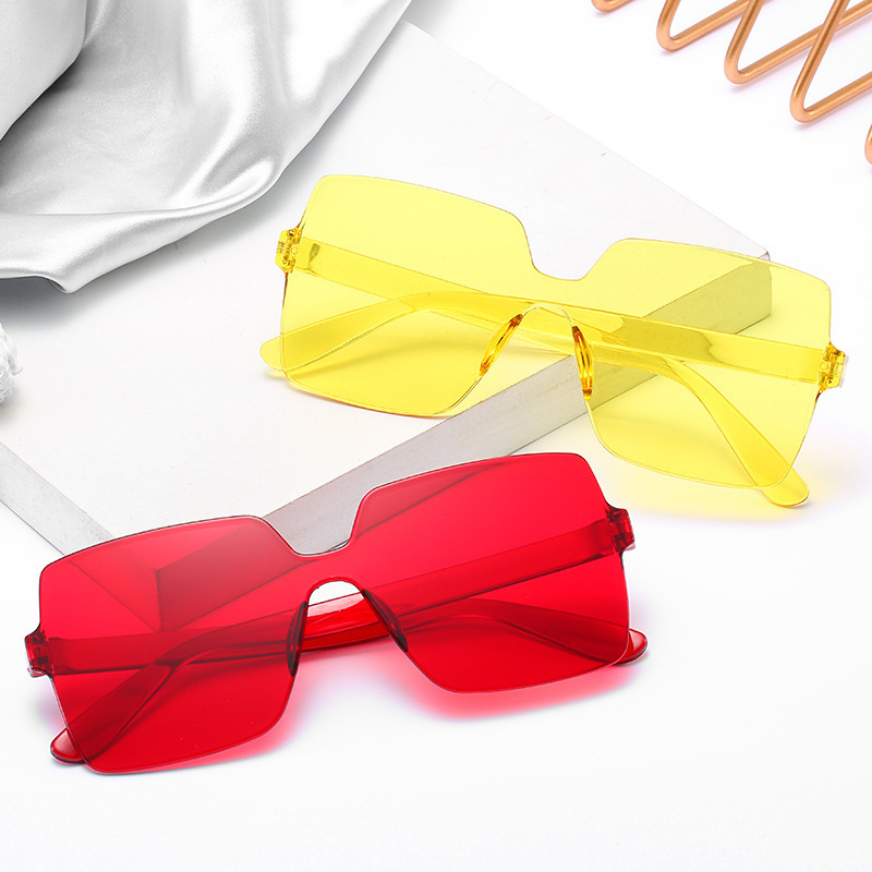 2023 new cross-border one-piece candy color sunglasses conjoined color Square frameless European and American trend sunglasses