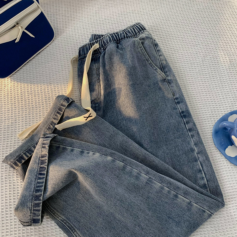 Pantalones vaqueros de los hombres lavados pantalones de mezclilla retro Pantalones rectos con cordón de otoño de los hombres pantalones casuales de talla grande