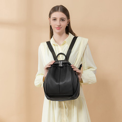 軟皮質感雙肩包女2024新款時尚百搭大容量時尚軟皮女式小背包潮