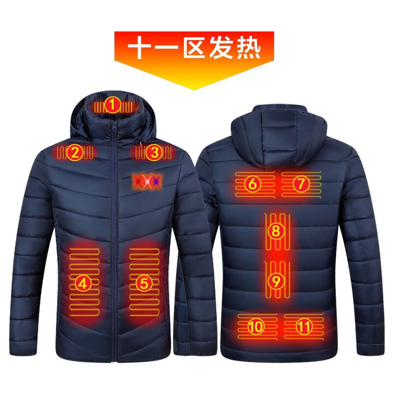 2 Zone 4 calefacción eléctrica abrigo de algodón acolchado USB carga térmica abrigo acolchado de algodón Distrito 9 calefacción inteligente abrigo acolchado de algodón con capucha invierno de los hombres engrosada zona