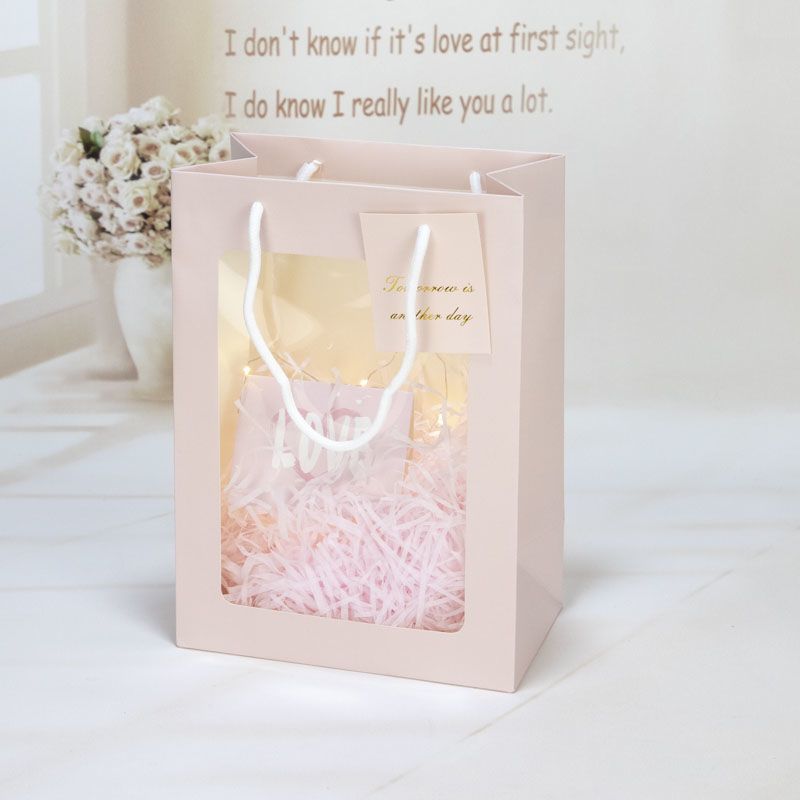 Extra grande ventana cumpleaños graduación temporada bolsa de regalo ramo transparente cuadrado sola flor caja de regalo bolso