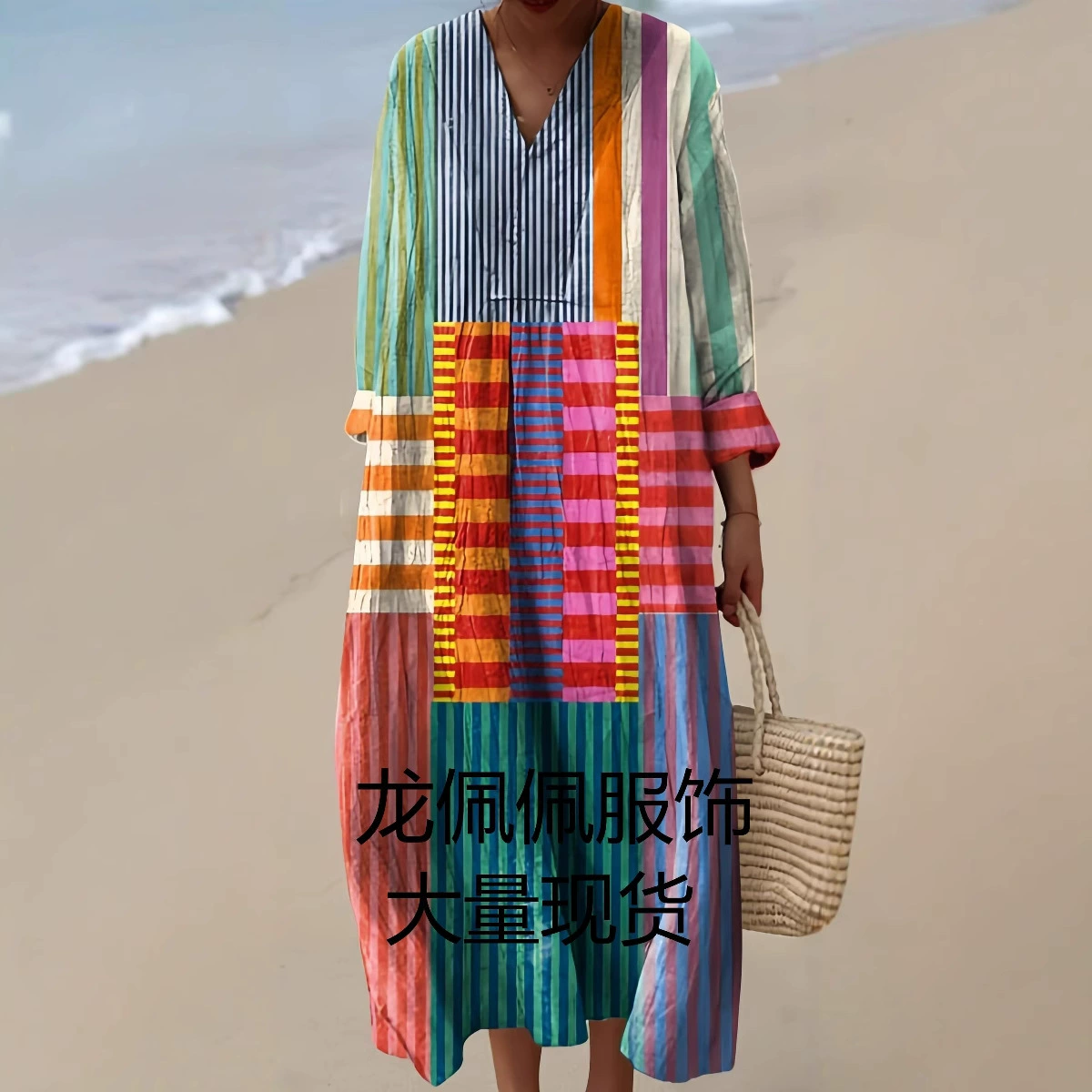 2025 Independent Station Amazon Платье-рубашка с длинными рукавами Женское повседневное длинное платье с 3D-принтом и цветочным принтом