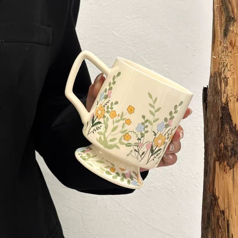 Vintage Floral Ceramic Mug Large Capacity Coffee Cup For Home_voghion.com