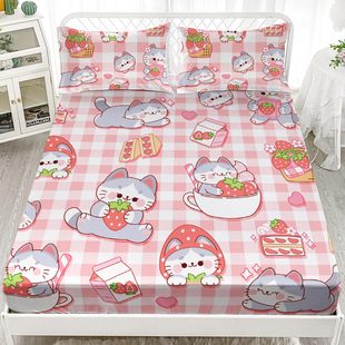 Cartoon cat pattern bed hat three-piece digital printing cross-border European and American bedding suit adult children