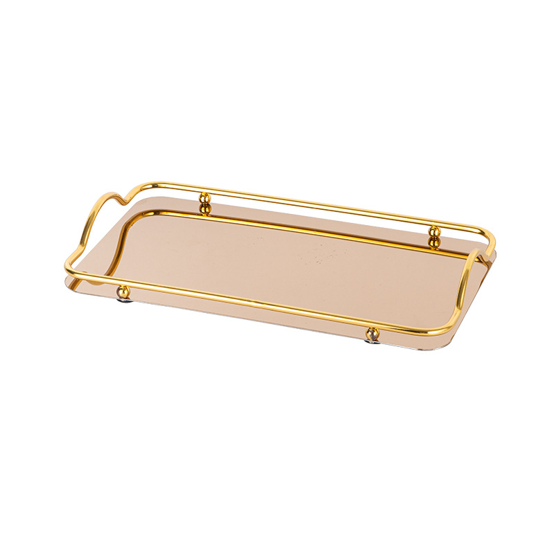 Luz dorada de lujo bandeja de acero inoxidable rectangular Hotel hogar taza de té taza de café postre taza de agua mesa de té de almacenamiento