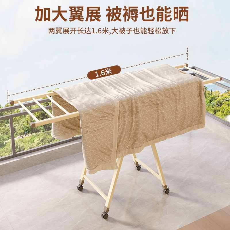 Percha de secado de ropa sin instalación de hierro forjado multifuncional plegable de almacenamiento varilla de colgante simple balcón para secar y secar estante de colcha