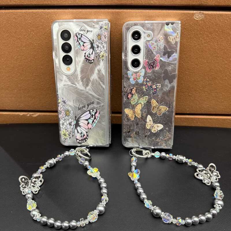 Creative Colorfulful Butterfly Suitable for Samsung Zfold6/5/4 Mobile Phone Case Flip Foldableing Zfold3 Feather Pattern Classy Creative Colorfulful Butterfly Suitable for Samsung Zfold6/5/4 Mobile Phone Case Flip Foldableing Zfold3 Feather Pattern Classy