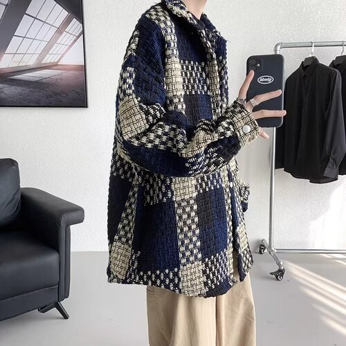 Autumn/Winter Men's Wool Blend Blazer Jacket - High-End Streetwear Brand, Thick Top, 2025 Trendy Bad Boy Style Outerwear