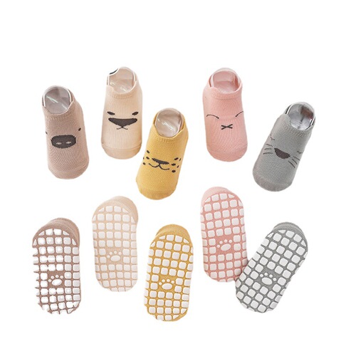 Category A baby floor socks spring and summer new combed cotton baby silicone socks Korean version cartoon non-slip toddler socks