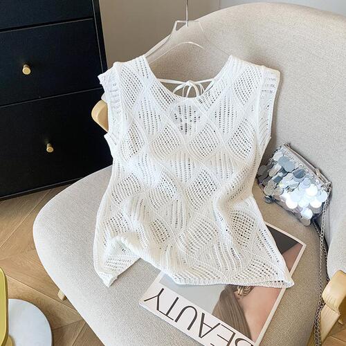 Thin hollowed-out sweater short-sleeved shirt for women's summer new style design niche Western-style age-reducing clothes