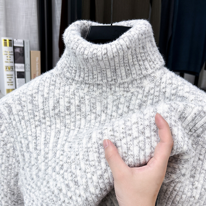 2025 New Autumn and Winter Warm Men's High Collar Wool All-In-One Velvet Plus Velvet Knitwear Men's Clothing Wholesale