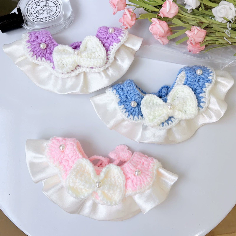 Сливочный ветер домашнее животное вязаный нагрудник кошачий бант нагрудник собака фото мягкая ручная ошейник украшения оптом