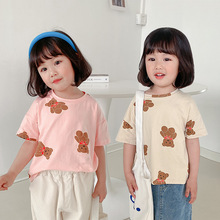 2021夏新款小熊印花女童t恤  圓領寬松兒童短袖上衣1-6歲韓版童裝
