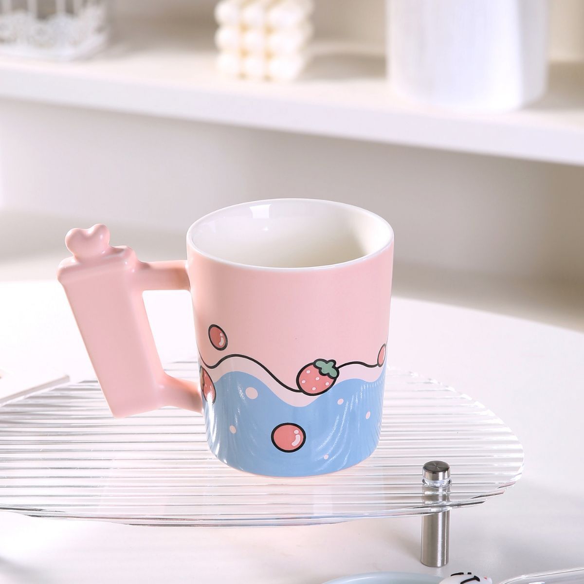Creativo del color caramelo animal helado leche taza de té lindo cerámica paja dibujos animados lindo regalo