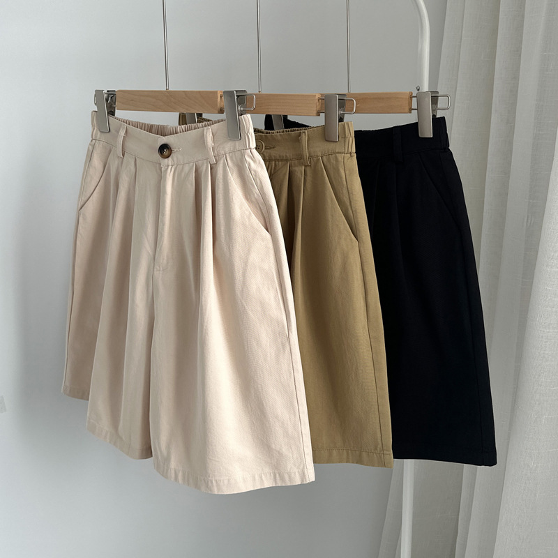 (Washed Twill Shorts) Cotton Wide Leg Straight Casual Summer Versatile Loose Slimming Shorts (Washed Twill Shorts) Cotton Wide Leg Straight Casual Summer Versatile Loose Slimming Shorts