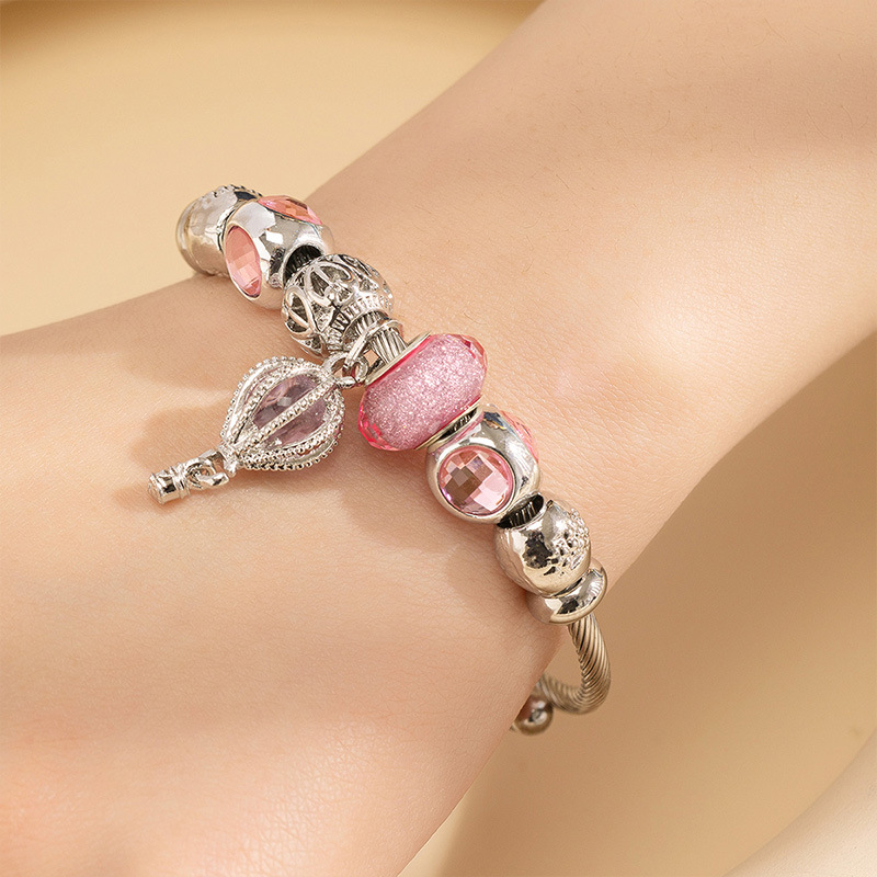 Panjia pulsera Dora DIY cuentas explosivas transfronterizas cuentas rosadas colgante de globo caliente abertura pulsera de acero inoxidable