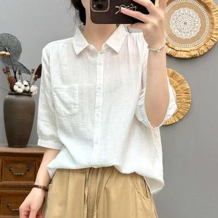 韩版大码时尚减龄上衣休闲衬衫短袖宽松夏季新款设计感半袖