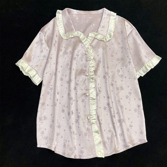 Purple Jacquard Silk-like Fabric Simple Elegant Style New Short-sleeved Pants Pajamas High-end Feeling Home Clothes Pajamas