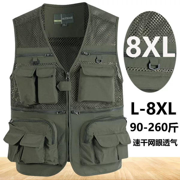 Summer Thin Quick-Dry Mesh Vest for Men with Multiple Pockets, Plus Size 7XL