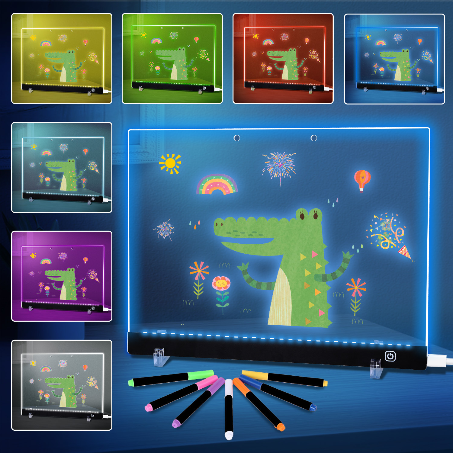 跨境可擦写led发光荧光板立挂式透明吊挂牌摆摊直播间展示广告牌