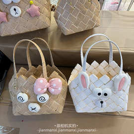 宽编手提包包女可爱减龄编织亲子海边度假兔子拍照凹造型藤编包