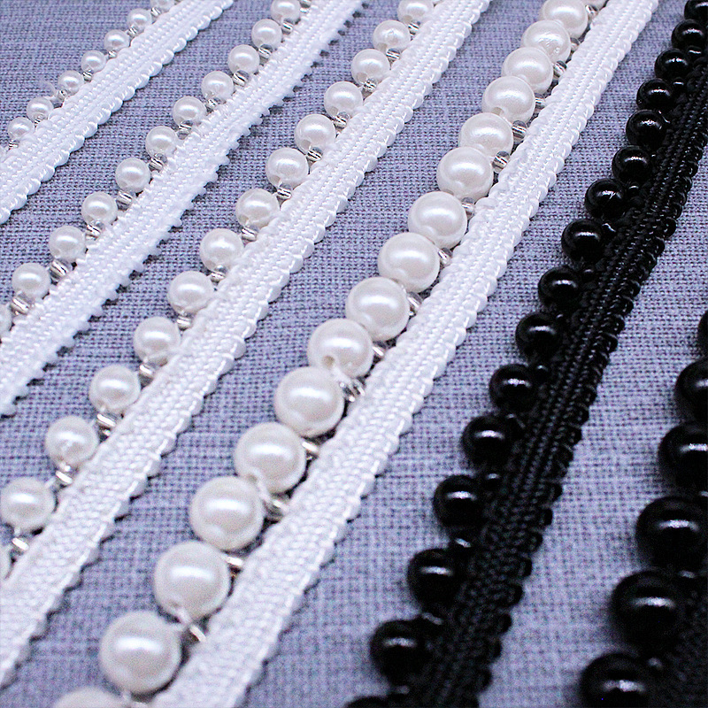 黑色白色手工钉珠 家纺娃衣装饰团扇包装发饰珍珠辅料花边可定YY8