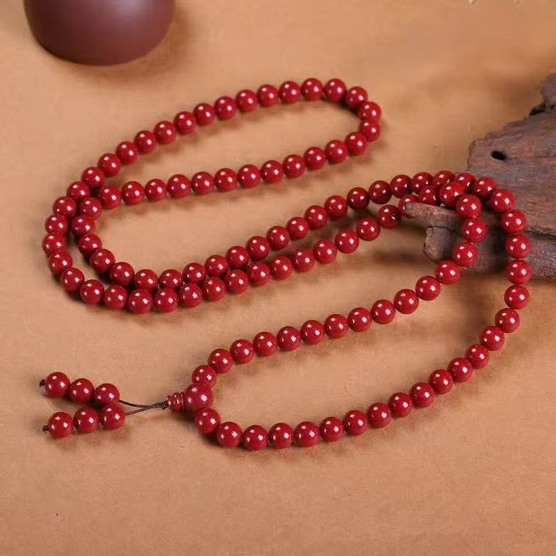 仿朱砂紫金砂108颗佛珠多圈手链男女同款手串本命年转运珠批发