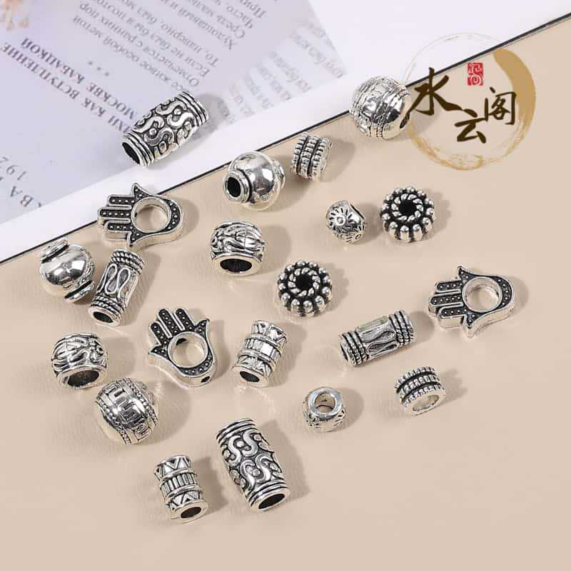 Diy vintage old Xizang silver alloy spacer lantern bead palm jewelry pendant earrings necklace with beads wholesale