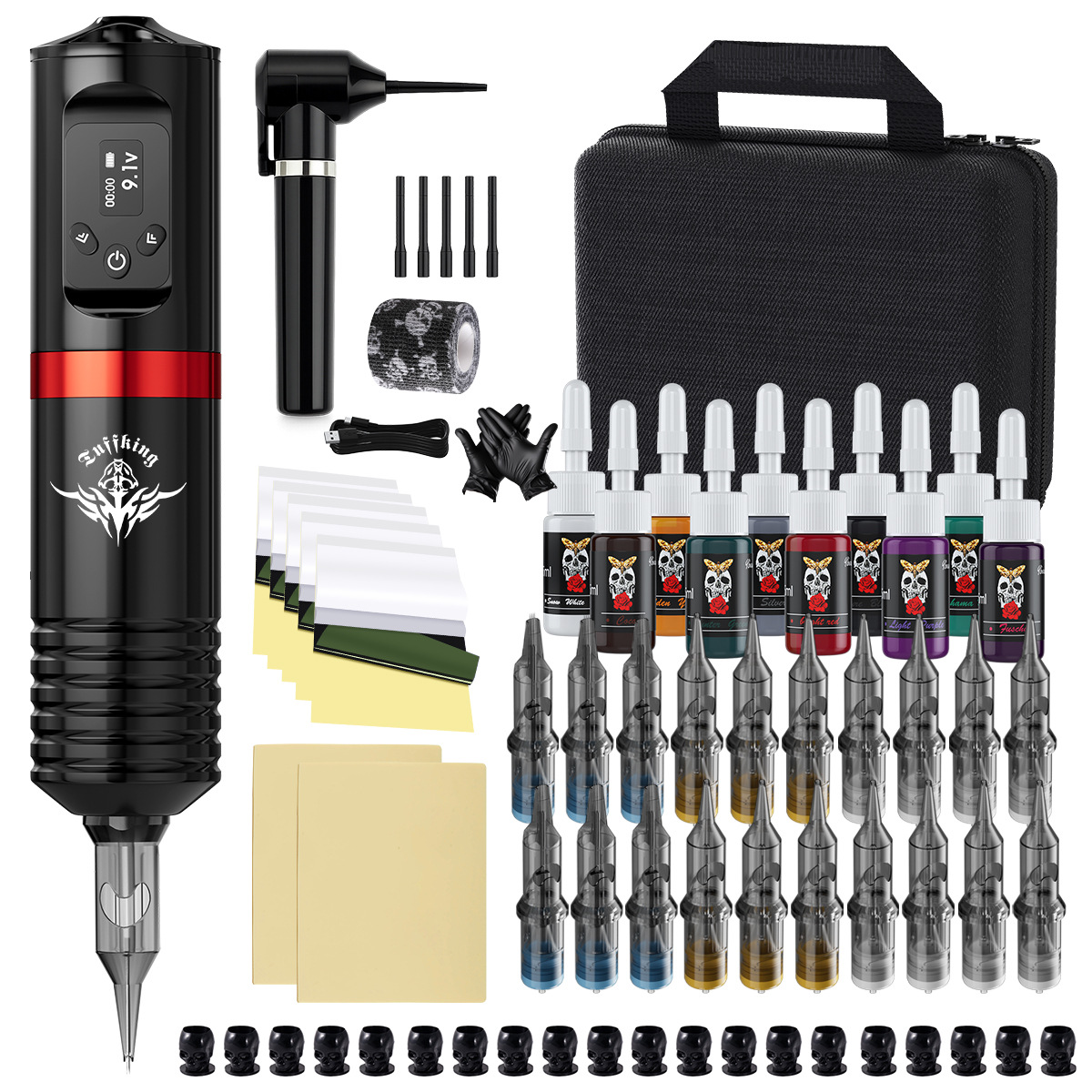 Tuffking set de tatuaje inalámbrico pluma máquina de tatuaje 20 líneas de corte de niebla en una aguja exclusiva a través de fronteras
