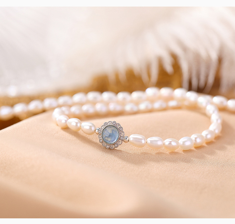 Vòng tay bạc S925 đính ngọc trai nước ngọt thiết kế cung điện gấp đôi — Một chiếc chi tiết 3