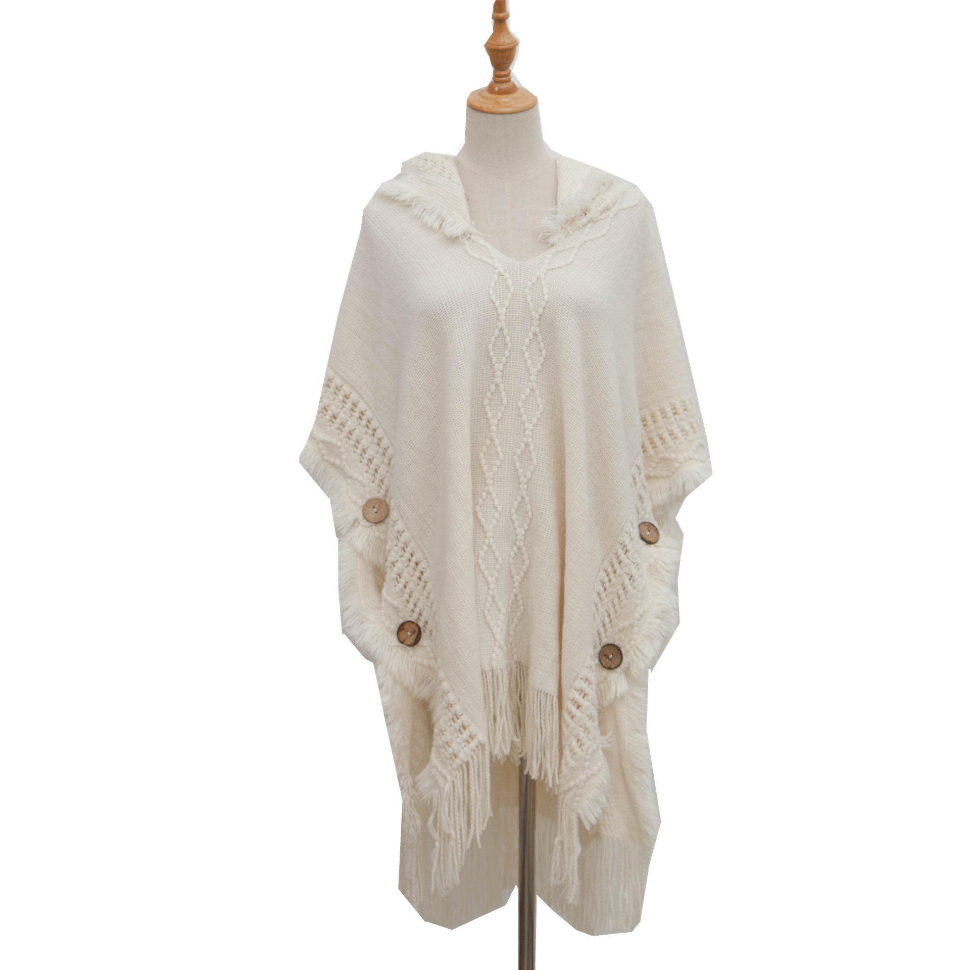 Unisex Cape Spring and winter plus-size knit button-hooded cape cape_voghion.com