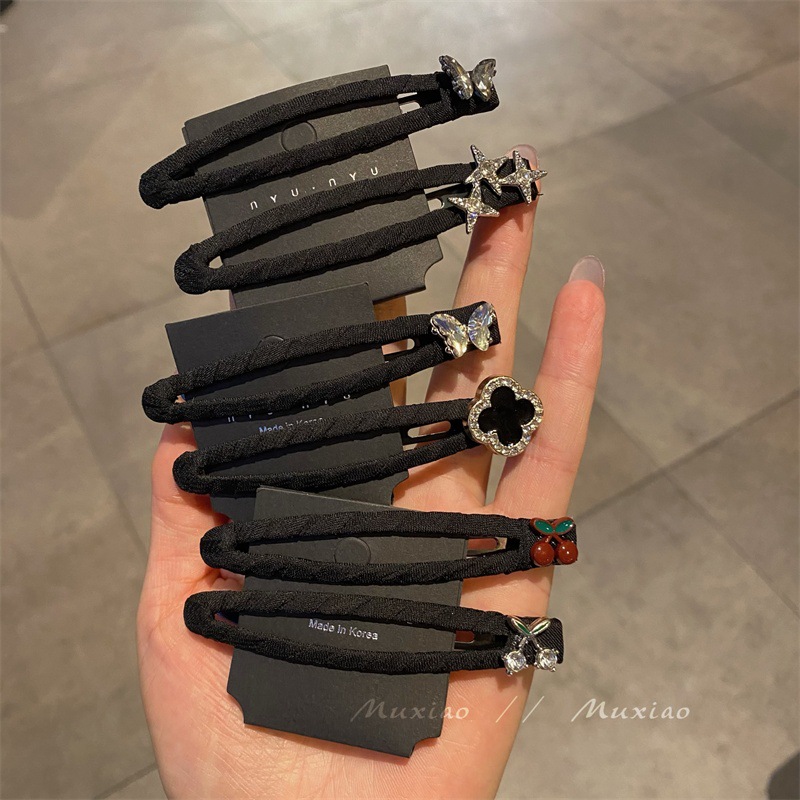 Fermaglio bb per capelli in tessuto nero stile coreano_voghion.com