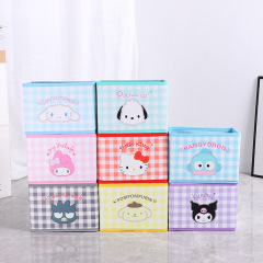 Cartoon Grid Series PU Foldable Storage Desk Organizer Makeup Stationery Accessories Sorting Box