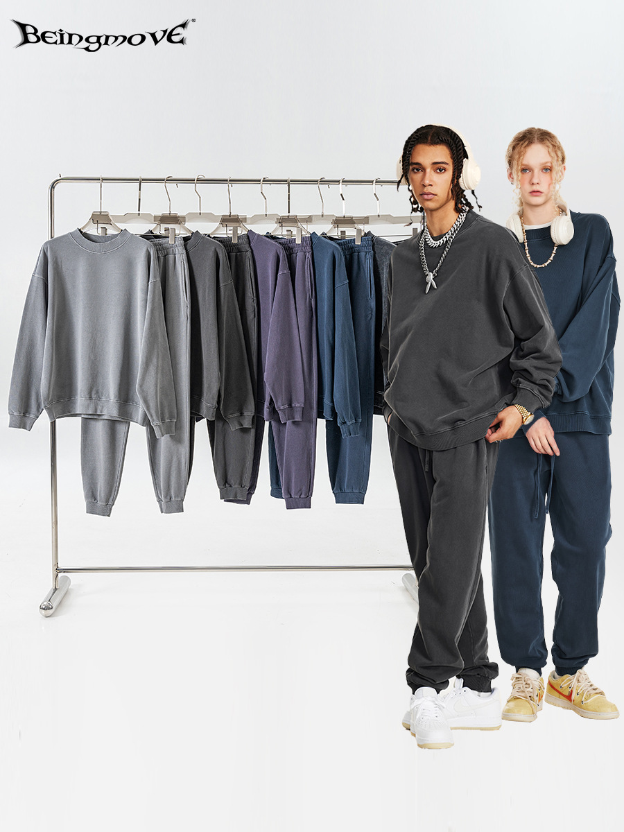 2025 marca de moda de otoño estadounidense de marca plana suelta simple de color sólido suéter calzoncillos deportivos casuales moda masculina