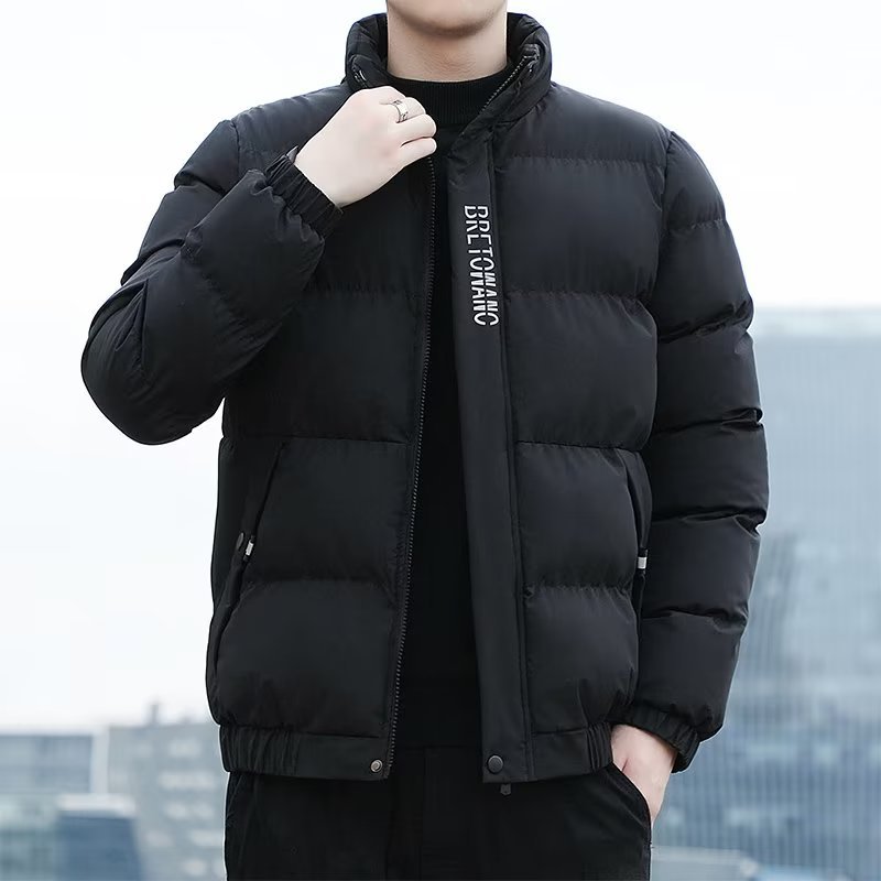 Chaqueta acolchada de algodón para hombre Otoño e Invierno forrada de lana engrosada a prueba de viento caliente resistente al frío Moda carta bordada collar de pie más tamaño ropa casual