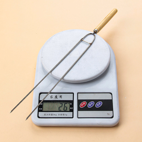 Manufacturer wholesale stainless steel barbecue fork U-shaped chicken wing fork barbecue skewers wooden handle skewers grilling needle round flat skewers barbecue supplies