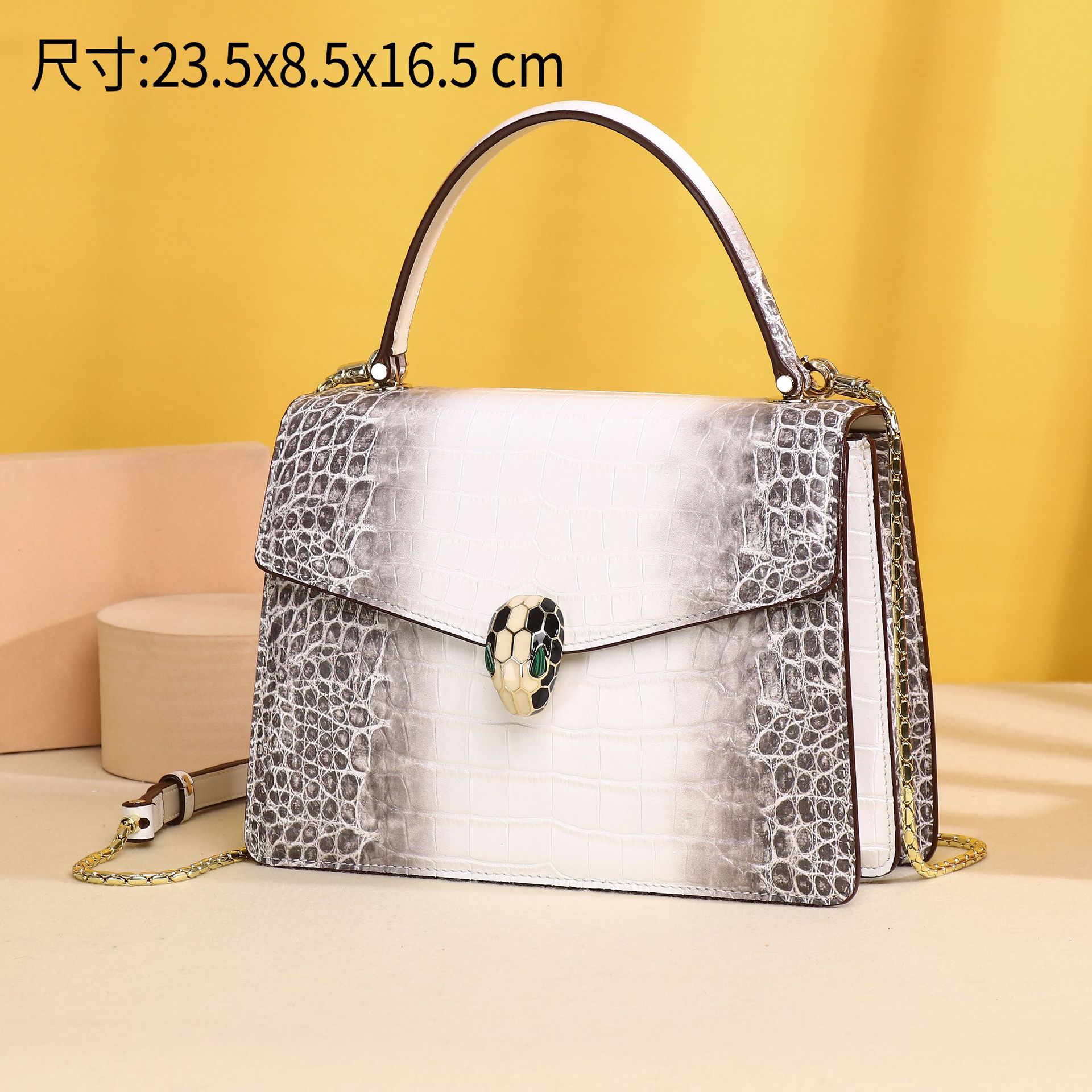 鳄鱼肚纹女士单肩斜跨包时尚女包蛇头女包喜马拉雅白真皮包包工厂