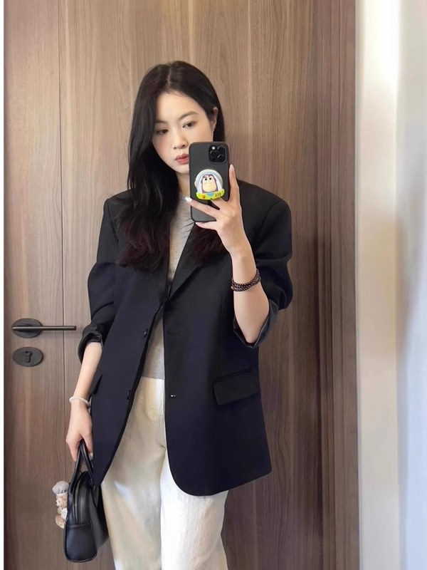 早秋小西装外套女2025新款休闲气质名媛高级感黑色超火极简风西服|undefined