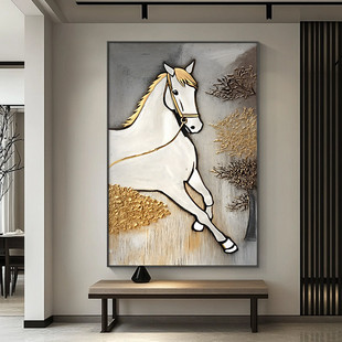 "Jun Teng Wan Li" Internet Celebrity Xiaolongma Gold Foil High-End Oil Painting Dafen Village Hand-Painted Entrance Hanging Painting Living Room Painting
