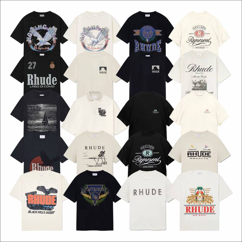 Rhude American-Style New High Street Crown Flag Retro Loose Round Neck Short-Sleeved T-Shirt for Men and Women Trendy Brand