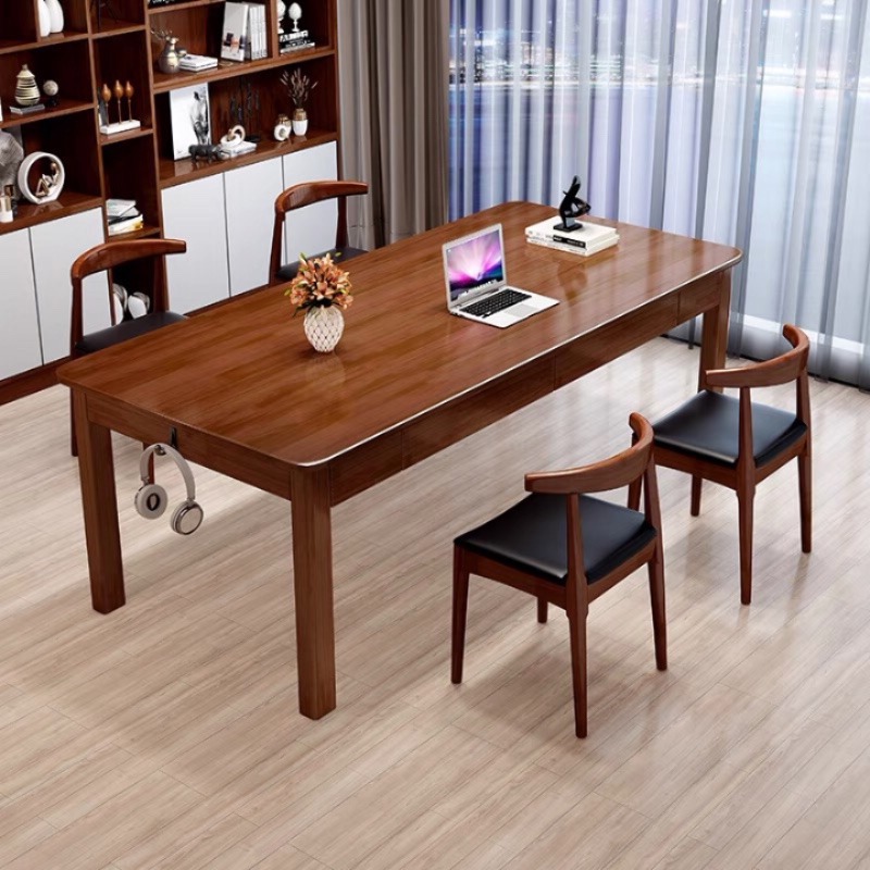 Solid Wood Desk Four-Person Long Office Desk Home Calligraphy Desk Writing Desk Simple Multifunctional Storage Computer Desk
