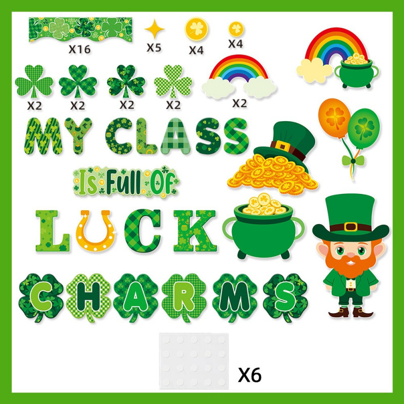 Nuevo día de San Patricio pizarra periódico parche de fiesta irlandesa sala de aula tablero de anuncios Lucky Clover parche