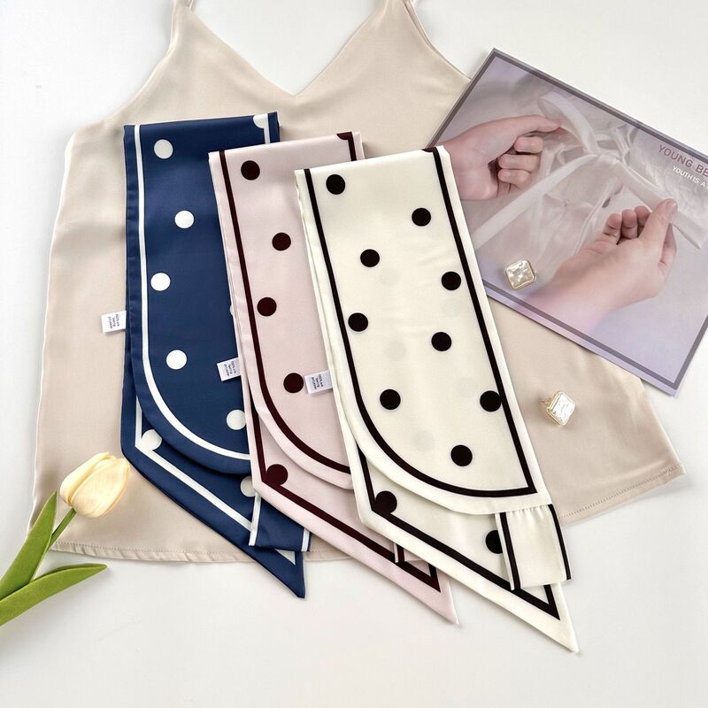 New Small Ear Socket Cross Small Silk Scarf Women's Spring and Autumn Summer Fashion Wave Dot Tie Bag Hair Belt Decorative Scarf Fashion