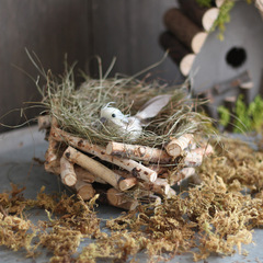 白樺木鳥窩草編鳥巢掛窩擺件裝飾掛件天然木條花園庭院陽台雜貨