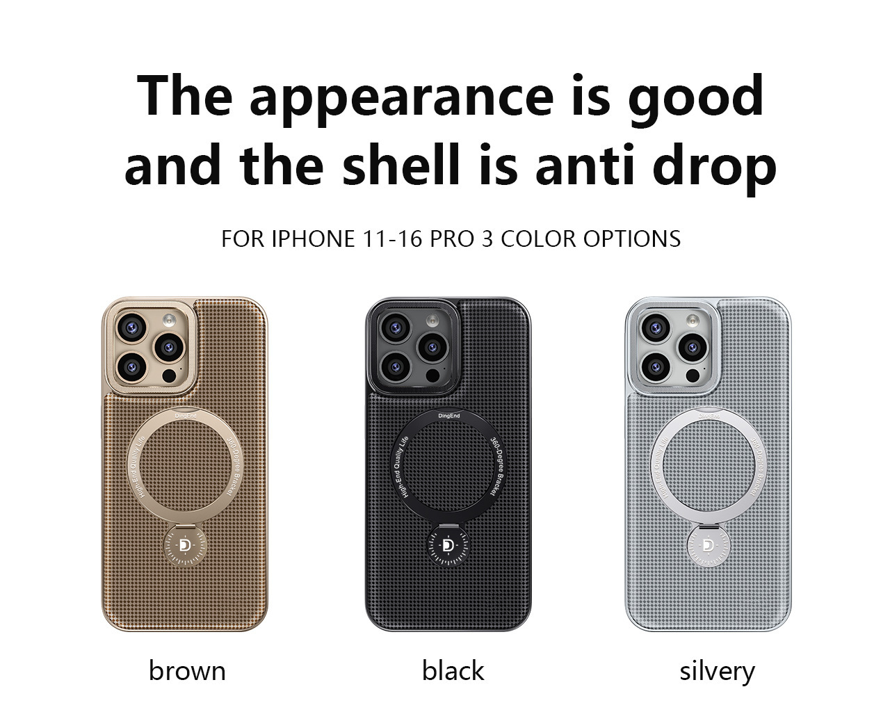 Ốp lưng da iPhone 17 Pro Max có giá đỡ xoay 360 độ, dùng cho iPhone 15 Pro/16 Pro Max — đen, xám, màu nâu chi tiết 1