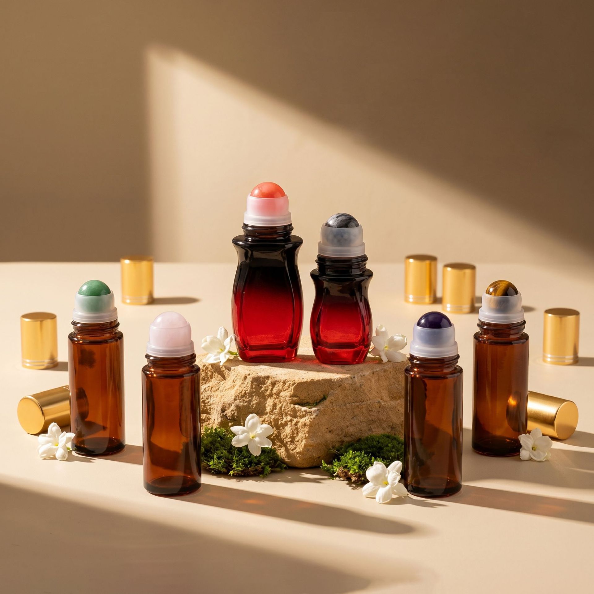 Frasco Roll-On de Cristal Natural y Vidrio para Aceites Esenciales