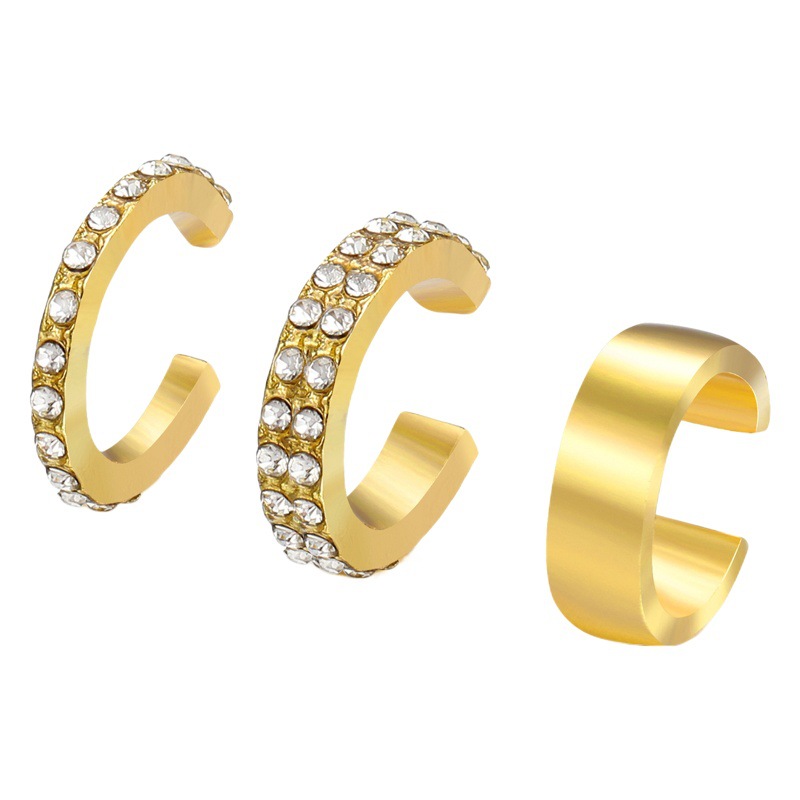 European and American cross-border hot selling cold style diamond-embedded punch-free ear clip suit three-piece set women's personalized simple trendy earrings